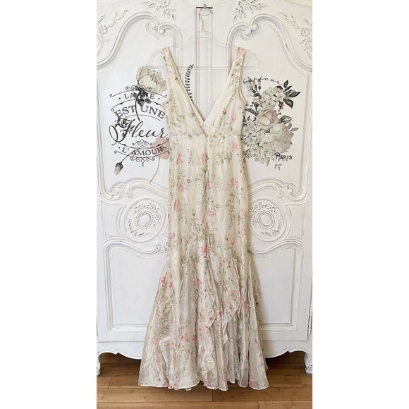 Lulus Deluca Dress Women's XS Cream Floral Maxi Ruffled Sleeveless NWOT - Picture 9 of 14